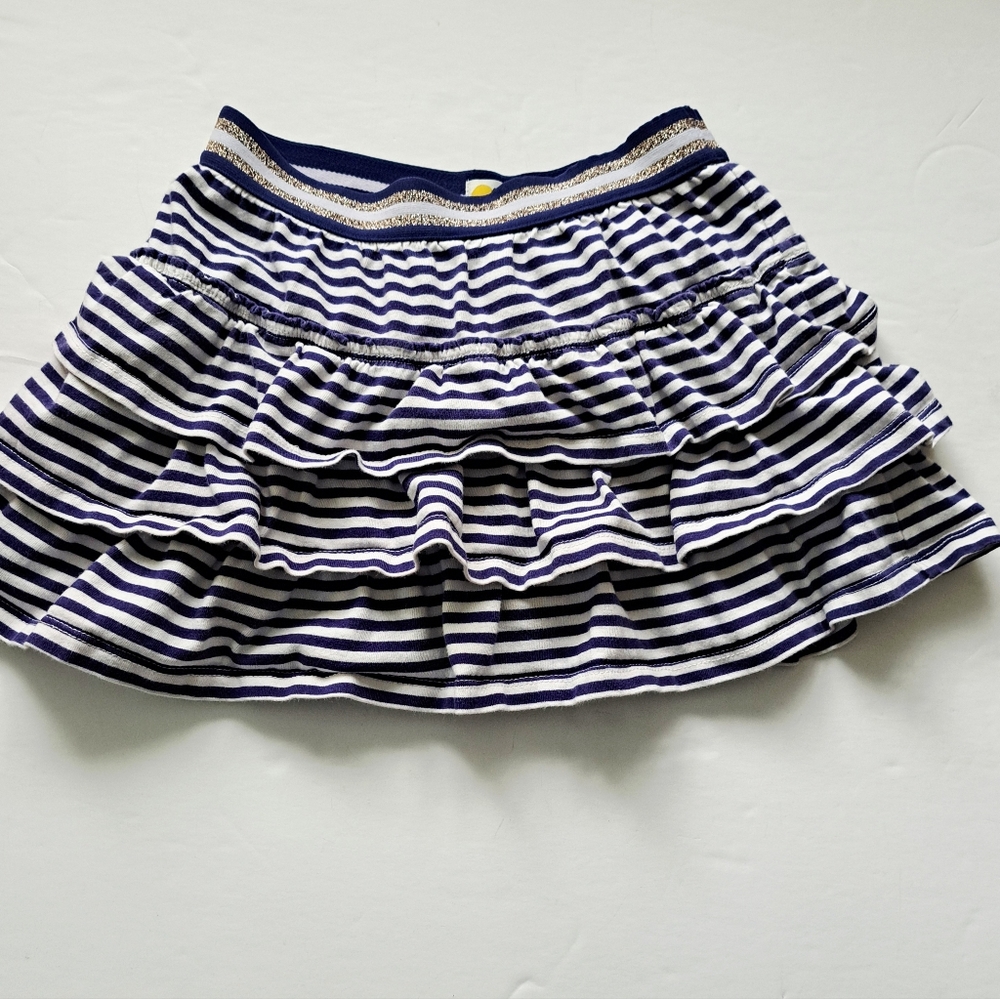 Boden Striped Navy and White Tiered Ruffle Skort